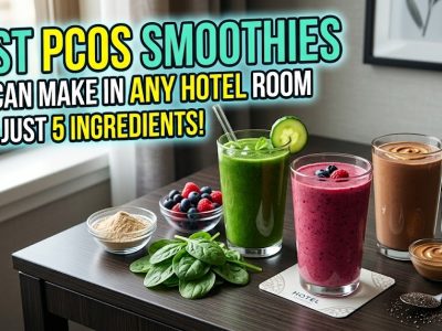 A vibrant green smoothie in a glass jar, garnished with hemp seeds and a straw, surrounded by fresh spinach leaves and halved avocados.