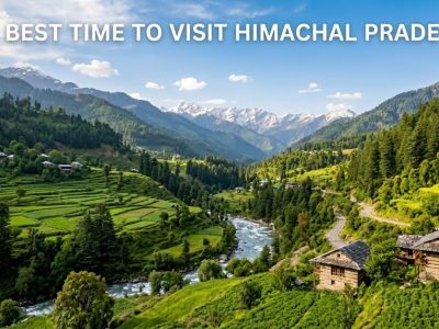 Picturesque snow-capped Himalayan mountains against a clear blue sky in Tosh, Himachal Pradesh.