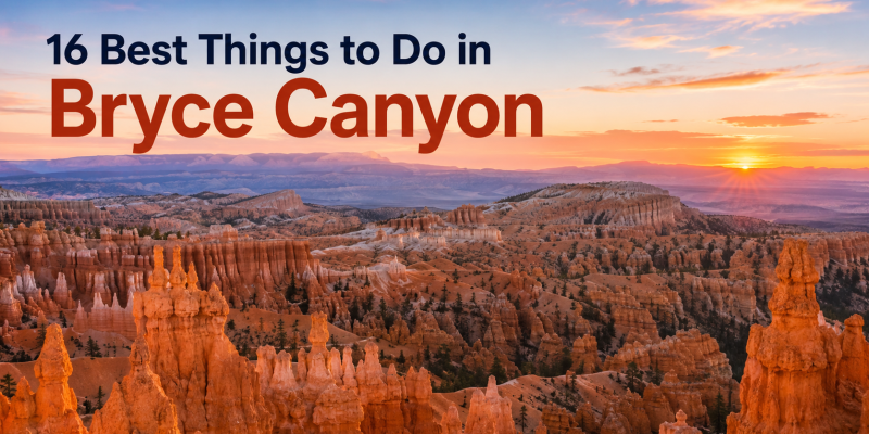 A panoramic high-angle shot of the Bryce Canyon Amphitheater filled with thousands of towering red, orange, and white limestone hoodoo rock formations under a clear sky.