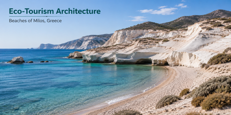 A panoramic view of the moon-like white rock formations and turquoise waters of Sarakiniko Beach.